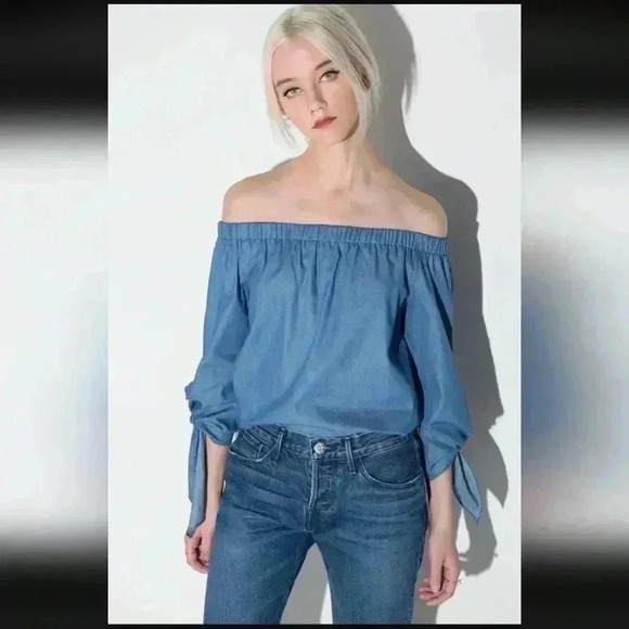 Free People show some shoulder chambray top - Picture 1 of 5